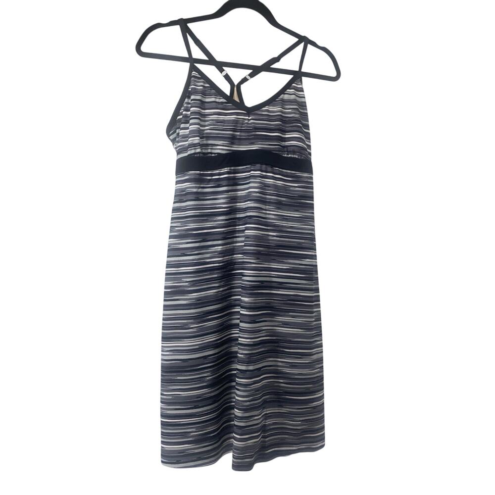 Athleta Shorebreak Striped Swim Dress Black White Gray Quick Dry Women’s Medium